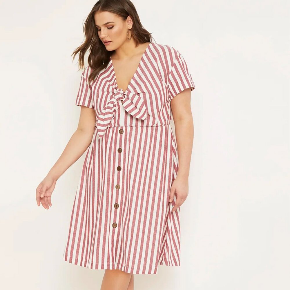 Eloquii Striped Tie Front Dress--Size 18